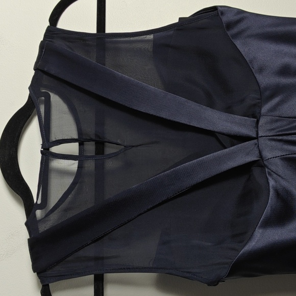 ABS Allen Schwartz Blue Formal Long  Silk Dress Gown w/ Built in Bra Size 4 - Picture 14 of 16